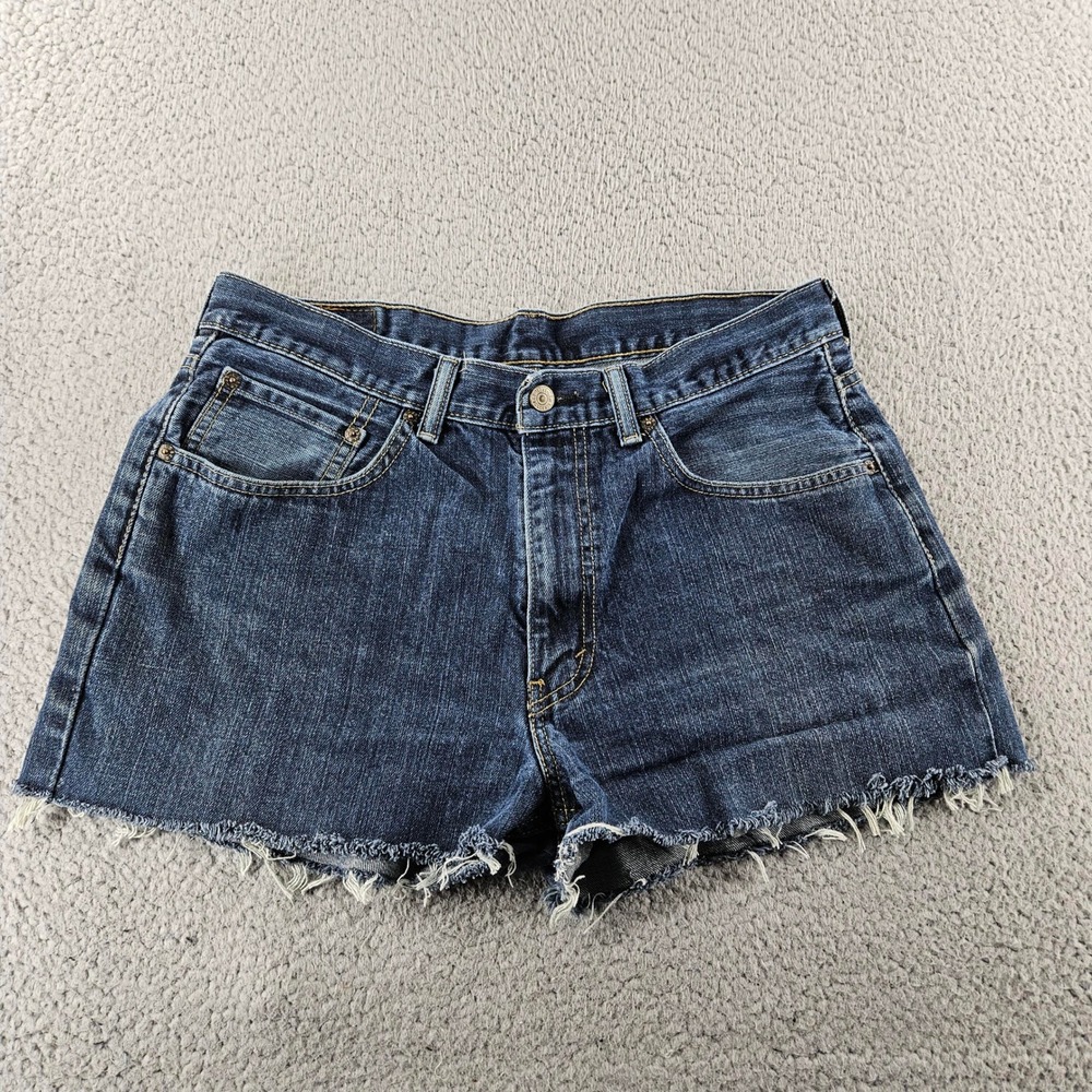 Levis 550 Cut Off Denim Shorts Womens 34 Blue Relaxed Dark Wash Beach Festival